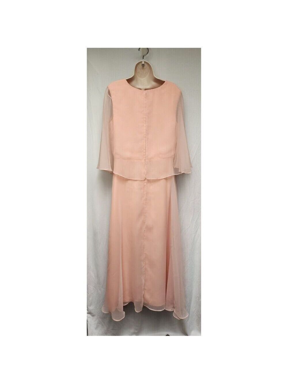 Vintage 70s Peach Formal Gown Maxi A-Line Chiffon Dress Size 14 - Picture 6 of 7